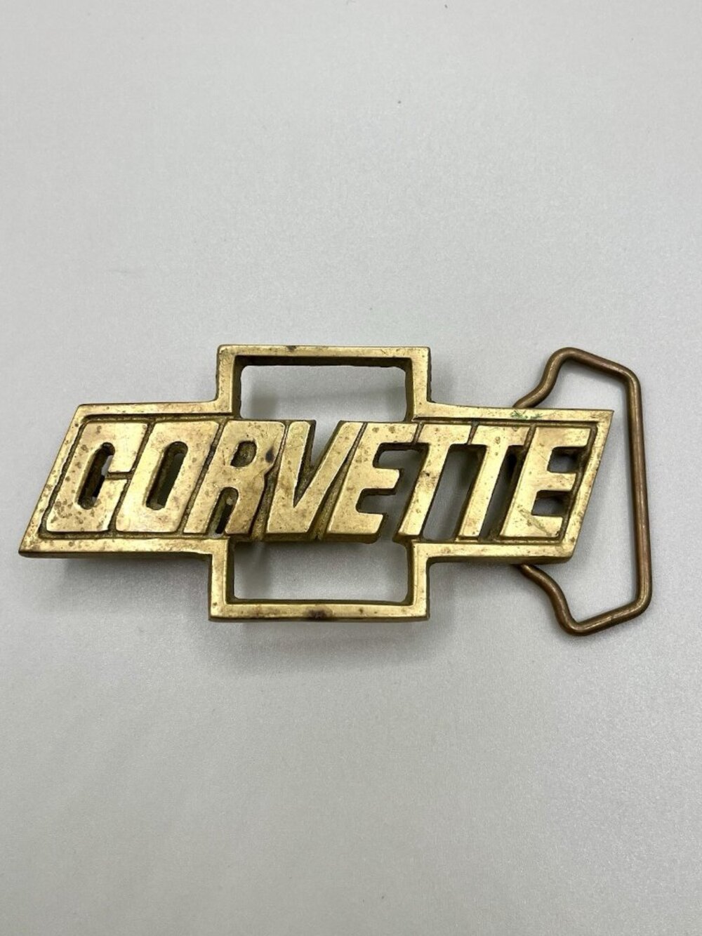 Chevy Chevrolet Corvette Bowtie Muscle Car Gift Solid Brass Vtg 80s Belt Buckle